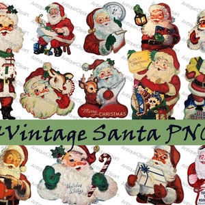 Retro glitter kerstman png-clipartbundel, vintage kerst, retro kerstclipart, retro kerstman, download, plakboek, kaarten, collegebladen