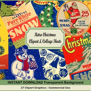 Ensemble de feuilles de collage numérique pour arbre de Noël rétro brillant brite Clipart étiquette cartes imprimable Noël vintage embellissement journal collage numérique 2