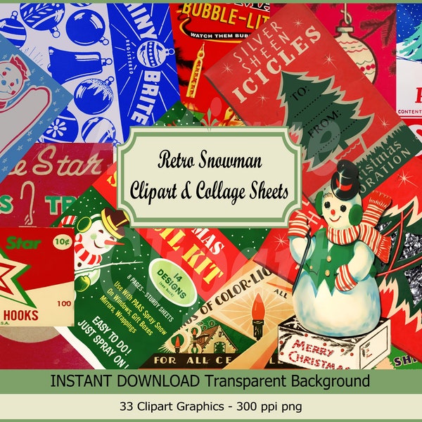 Digital Vintage Christmas Snowman Package, 5 printable sheets, ephemera for gift tags, scrapbook, crafts, various sizes, ornament box tops….