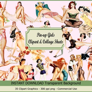 Retro Pin-up Girl Clipart & Digitale collage Blätter, vintage Frauen Clipart Clip Art Scrapbooking Karte machen Decoupage Ephemera JPG PNG set 1