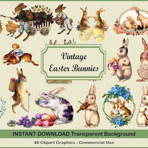 Antique Easter Bunny clip art Vintage clipart easter eggs chick Easter ephemera printable easter holiday digital collage sheets