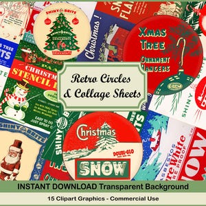 Retro Christmas Ornament Images: Mid-Century Printable Collage Sheets (Digital Download)
