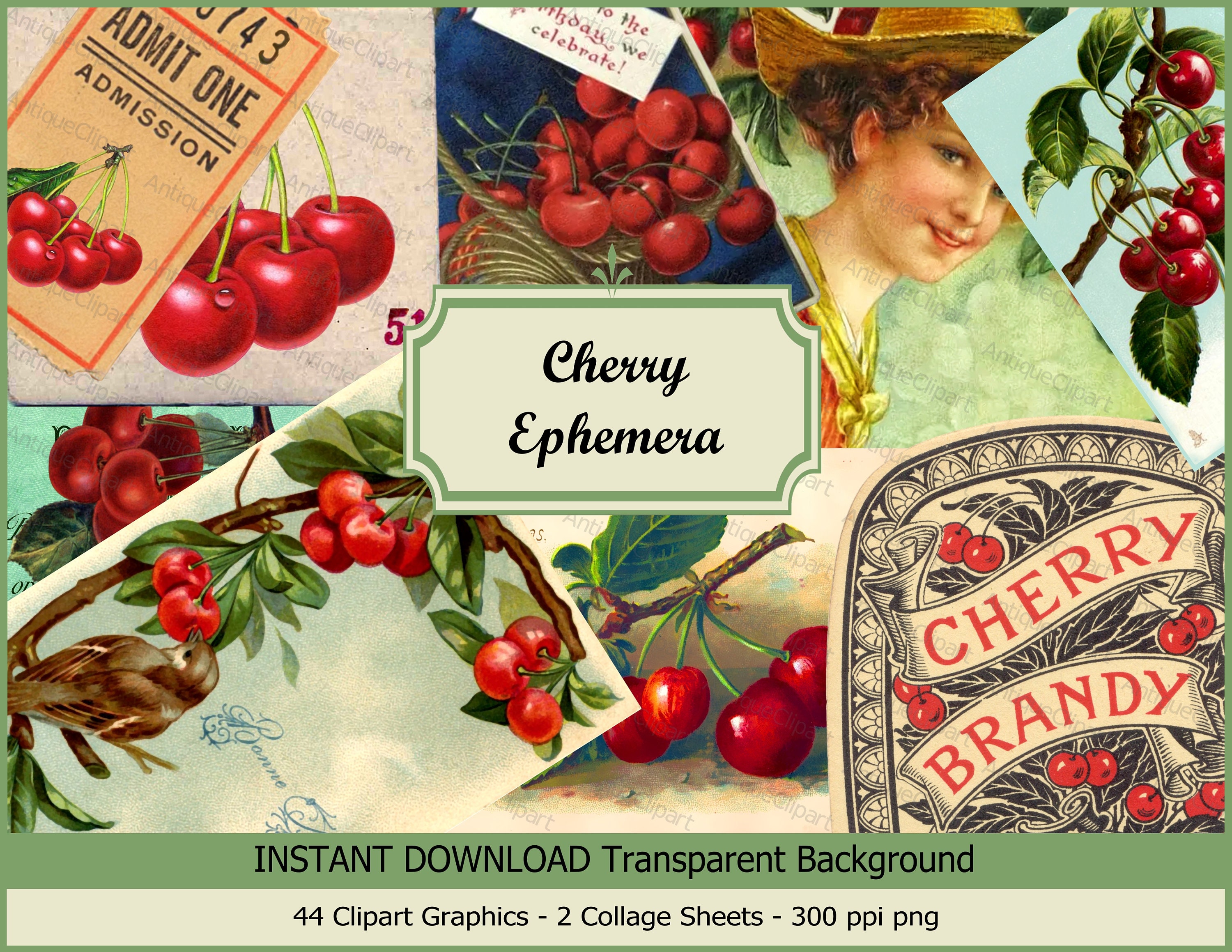Antique Cherry Digital Cliparts Pngs Vintage Fruits Clip Art and ...