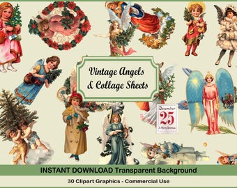Vintage Weihnachtsengel, Clipart, Collage Sheets (digitaler Download)