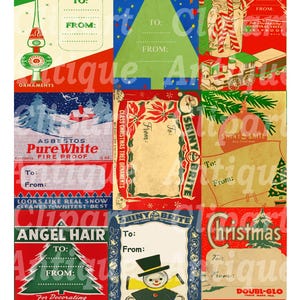 Retro Christmas Printable Holiday Box Cover Images Tree Ornaments Shiny ...