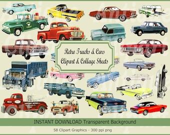 Retro Car & Truck Clipart: Vintage Collage Sheets (Digital Download)