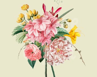 Vintage Flower Clipart "Flower Bouquet" Printable Illustration Instant Download Art for Scrapbooking, Wall Art, Invitations…