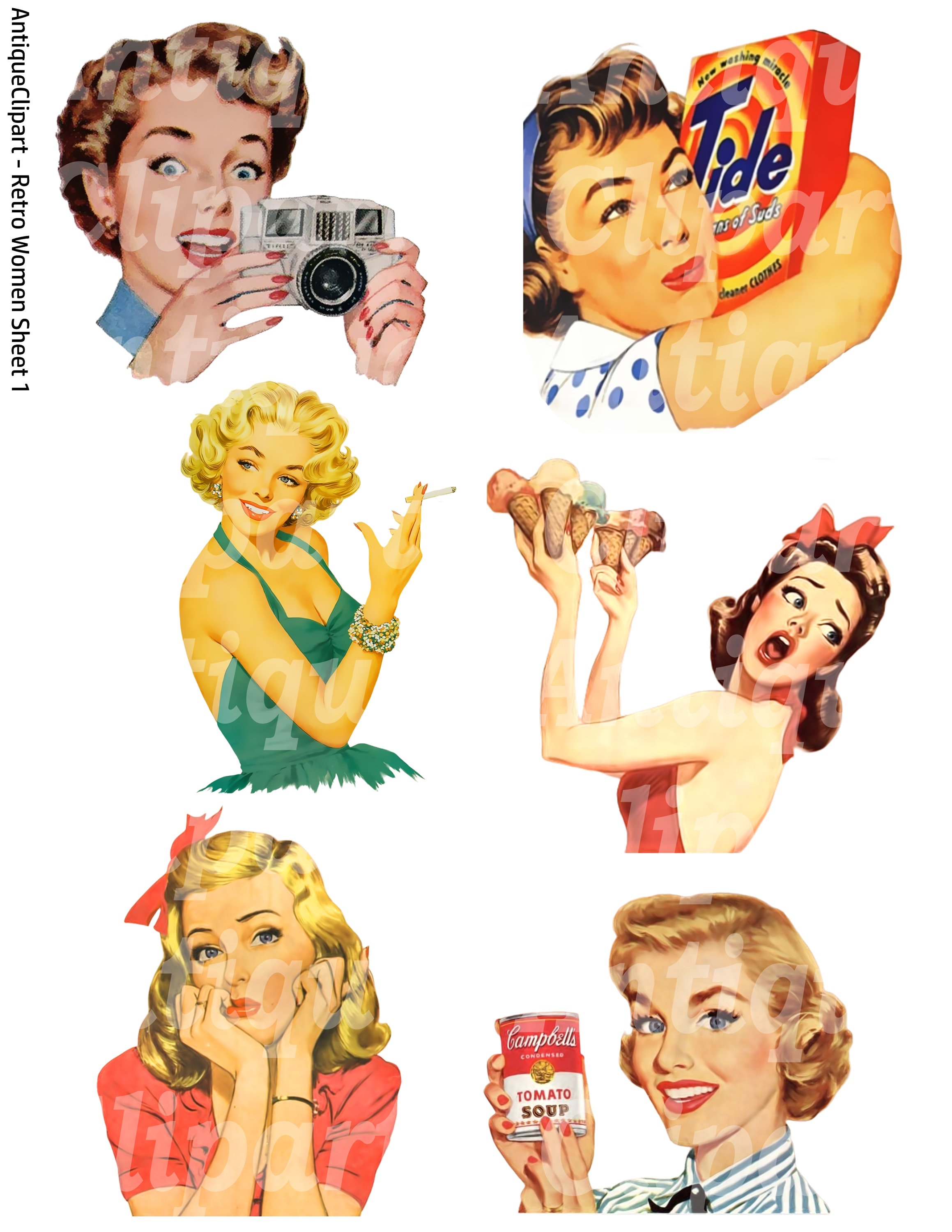 Retro Lady Retro Ladies Clipart: Vintage Women PNG JPG Set (digital Download) - Etsy