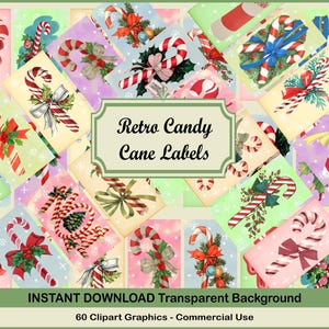 Antique CHRISTMAS Candy Cane 2x3.5 Labels, Digital Download, Christmas Candy Label Sheet - for Scrapbooking, Card Making Decoupage Paper