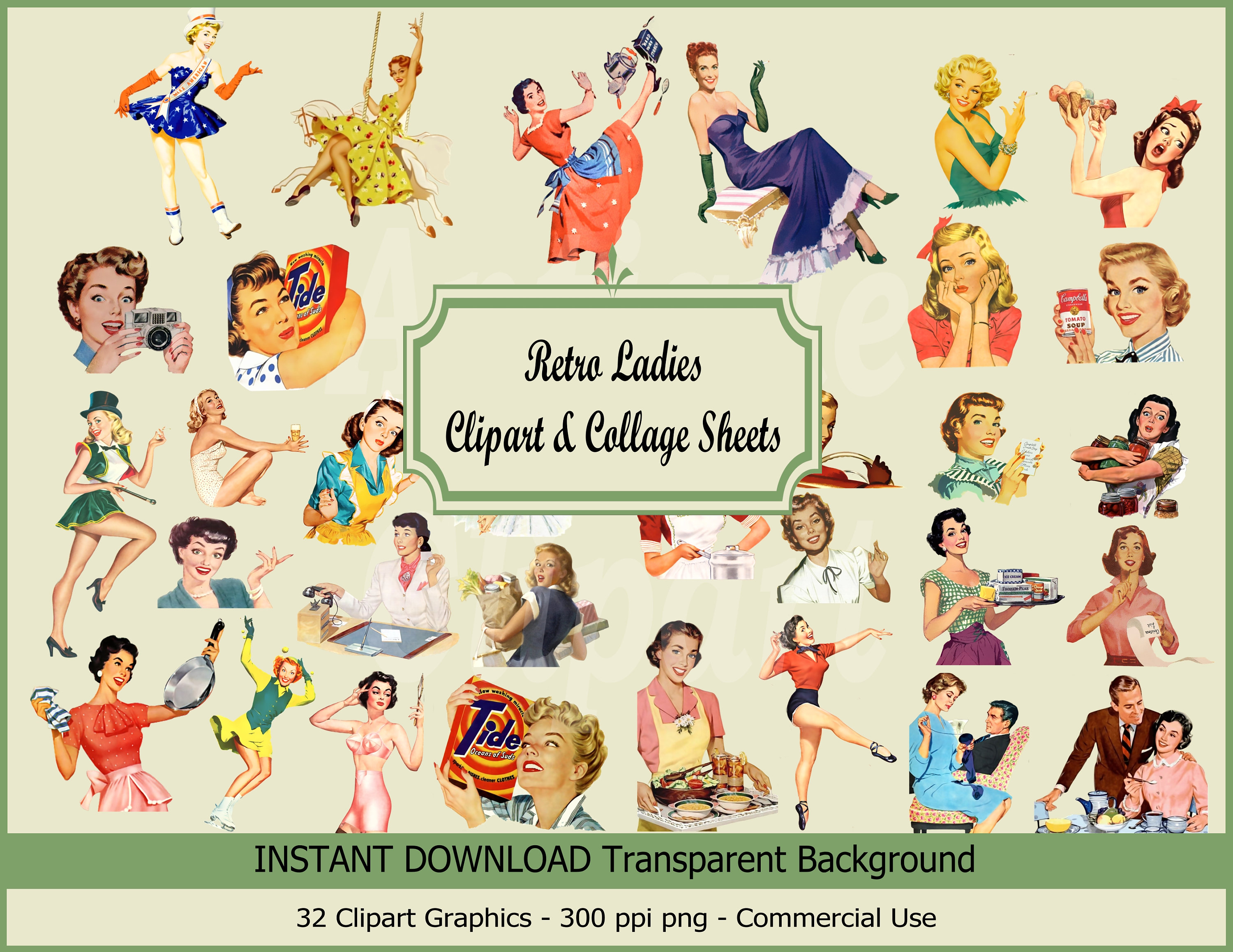 Retro Lady Retro Ladies Clipart: Vintage Women PNG JPG Set (digital Download) - Etsy