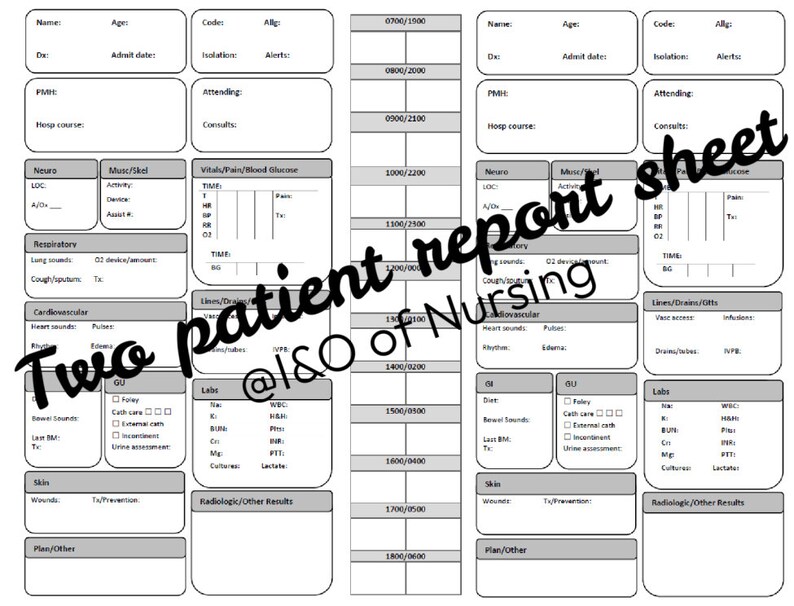 Medsurg, Tele, Stepdown, 2patient Nursing Report Sheet, Nurse Brain