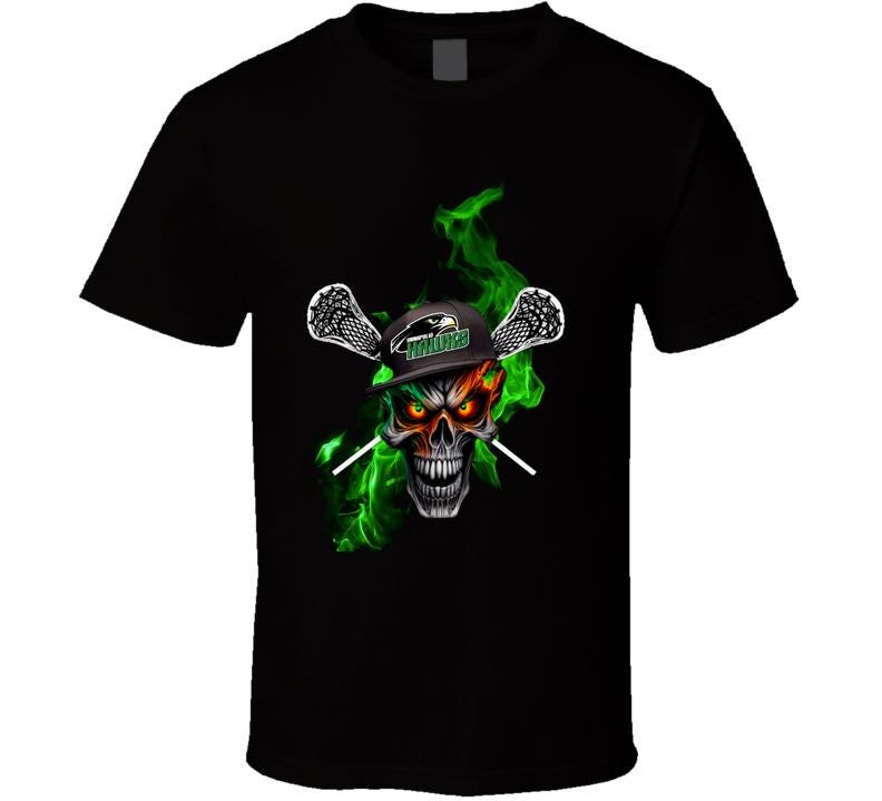Green Skull Hawks Green Flames Original By John Lutz Copyright  T Shirt