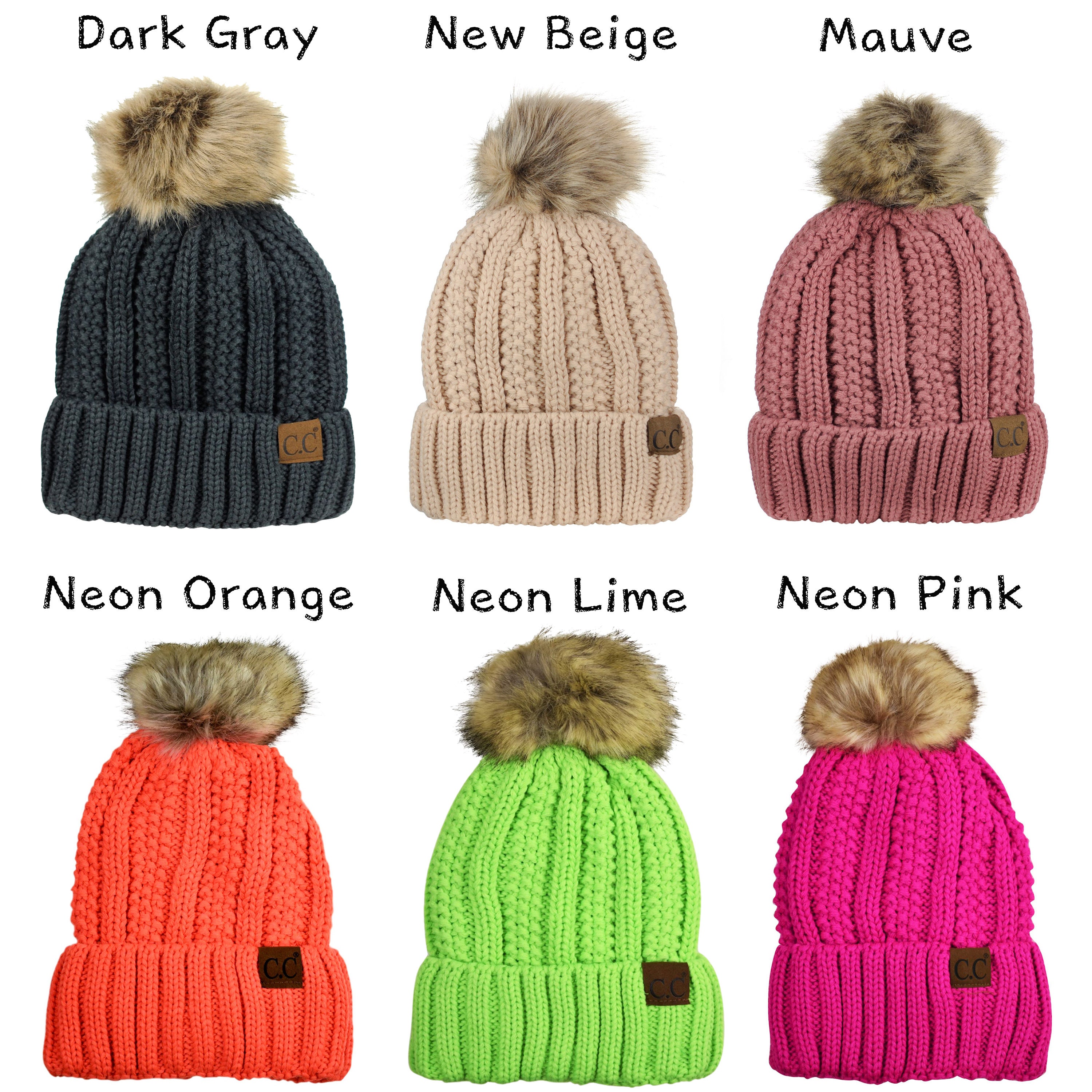 C.C Beanie Thick Cable Knit Faux Fuzzy 