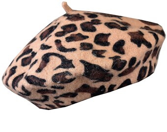 New! French Style Lightweight Casual Classic Leopard Pattern Color Wool Beret / 100% Wool / Classic & casual for the French stylish look!