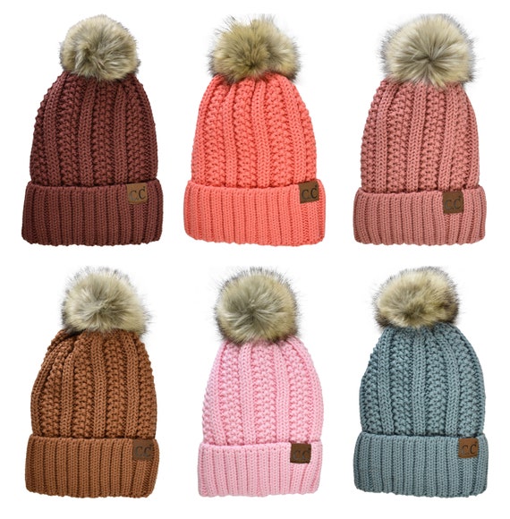 C.C Beanie Thick Cable Knit Faux Fuzzy 