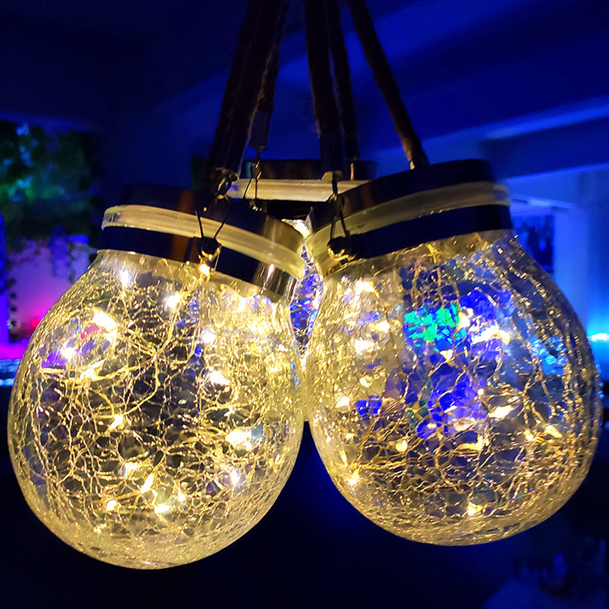 Columpio Jardin Exterior Luces Solares Jardín Exterior - Esferas Cristal  Agrietado Con Efecto Cambio Color Luces Solares Para Terrazas, image size:2000x2000