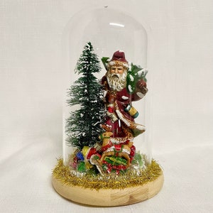 Ceramic Santa Christmas Centerpiece: Reindeer, Tree, Glass Dome