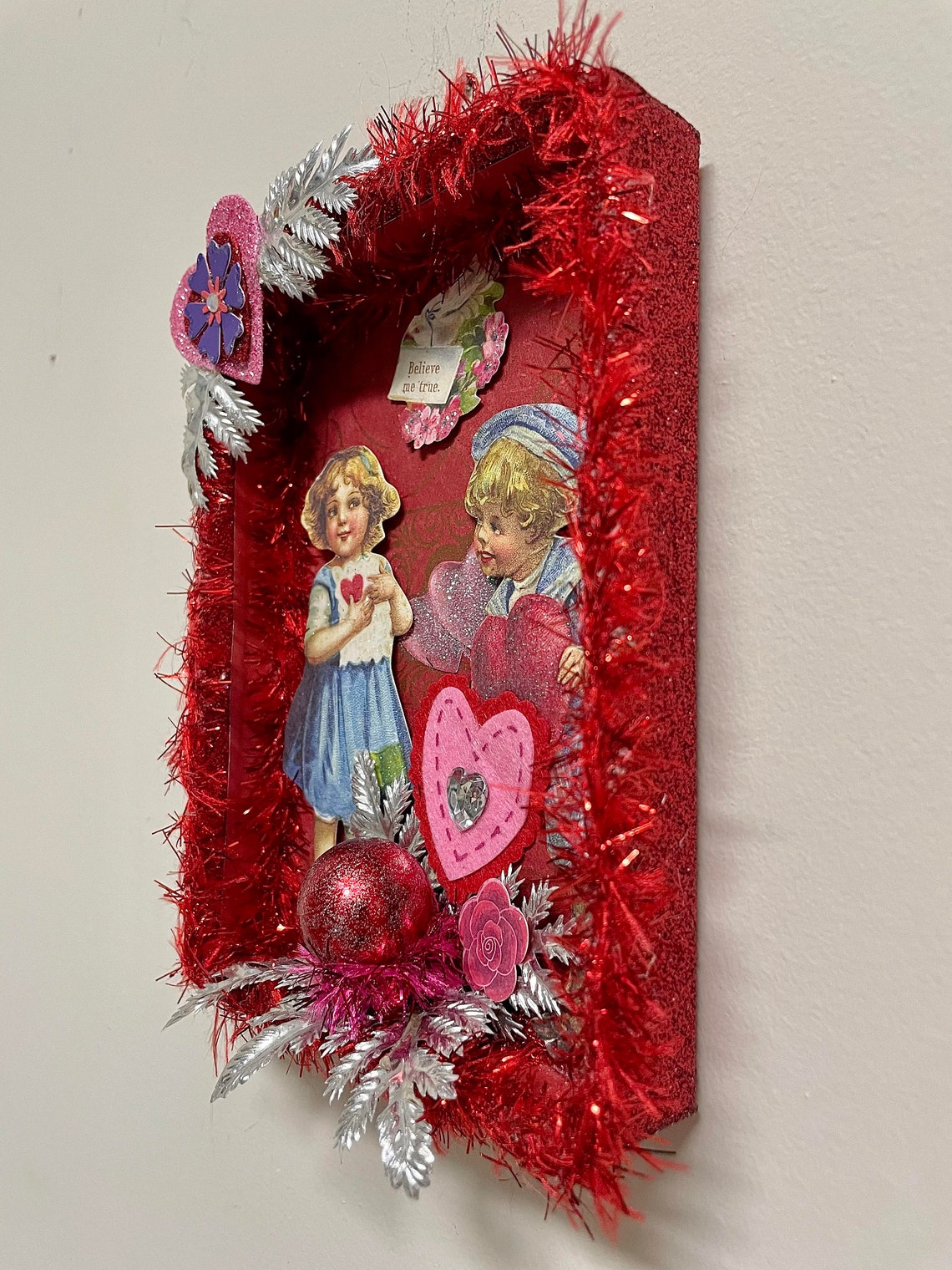 Valentine Shadow Box with Valentine cutouts vintage silver Etsy