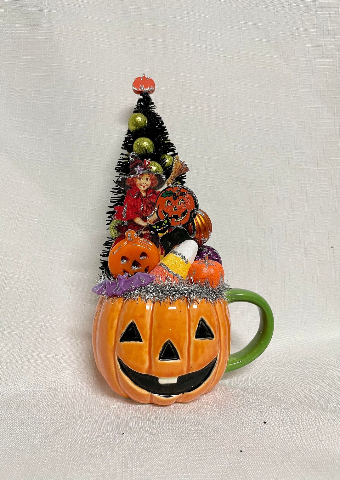 Vintage Halloween Mug Witch Scene Centerpiece Cute Wood Etsy