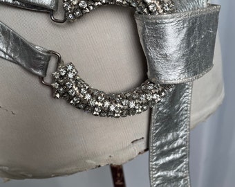 Vintage belt silvertone rhinestone costume bling Lot of 2 Rhinestone Belt Buckles Vintage Silver Tone Costume  main image 4