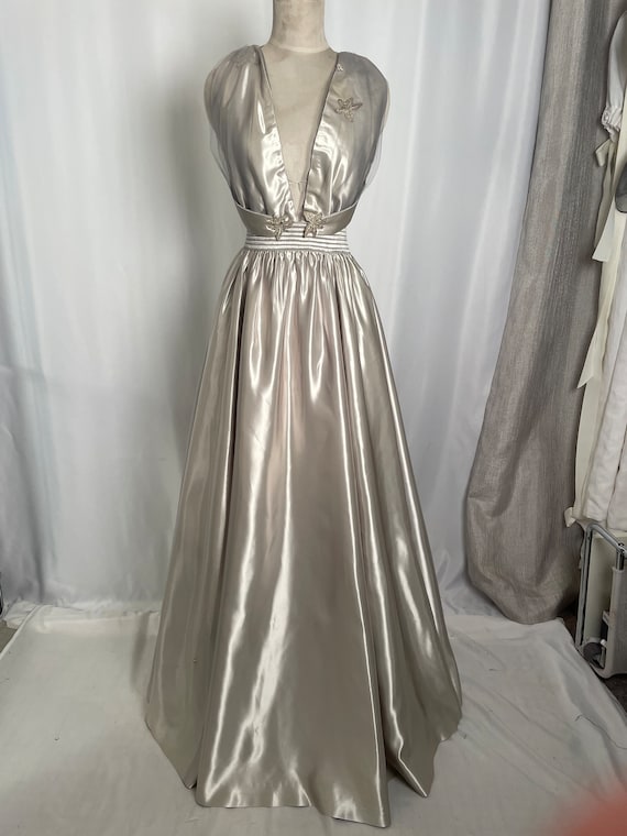 antique satin dress 1930s crepe back satin wedding gown  Devore Vintage