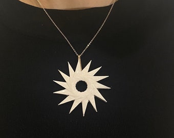 White Origami Geometric Star Necklace; Elegant, Cute, and Trendy Jewelry; Unique Handmade Art for Charity; Varnished; Timeless Designs