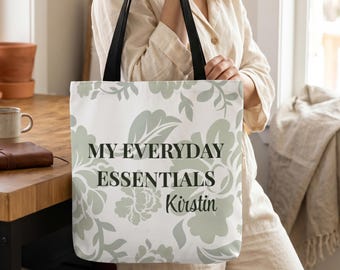 Personalized Floral Tote Bag | Botanical Reusable Shopping Bag, Everyday Essentials Carryall, Gift for Her