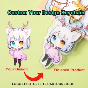 Custom Logo Acrylic Keychain Transparent Charm Printing Personality Holographic Anime Key Chains Cartoon Pendant Photo Flash