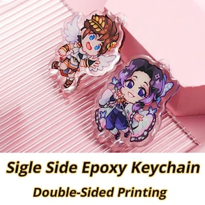 Custom Logo Acrylic Keychain Cartoon Pendant Photo Flash Transparent Charm Printing Personality Holographic Anime Key Chains