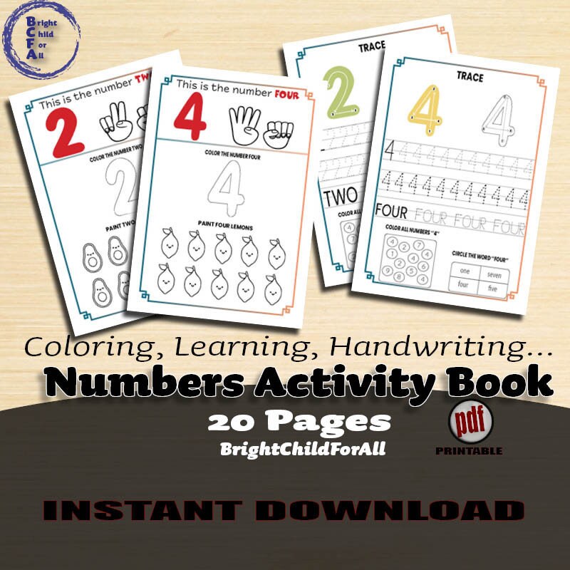 Numbers Activity Book printable pdf for kids suitable for | Etsy