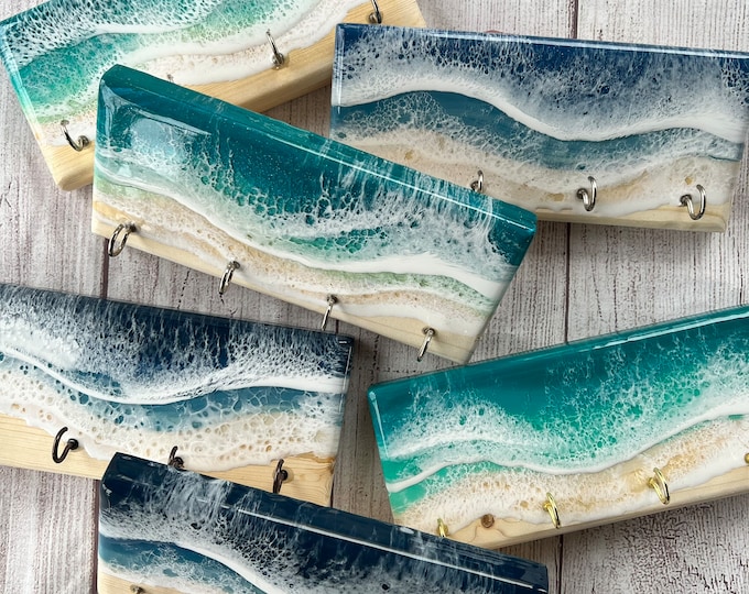 Small Wood, Ocean Wave Art Key/leash Holder, Beach Waves, Organizer