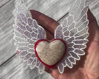 Ashes Heart & Angel Wing Keepsake: Resin Memorial Ornament