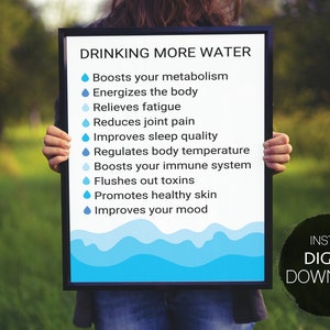 Bebe más agua descarga digital imprimible, inspirador, motivacional cartel saludable
