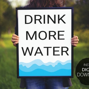 Bebe más agua descarga digital imprimible, inspirador, motivacional cartel saludable