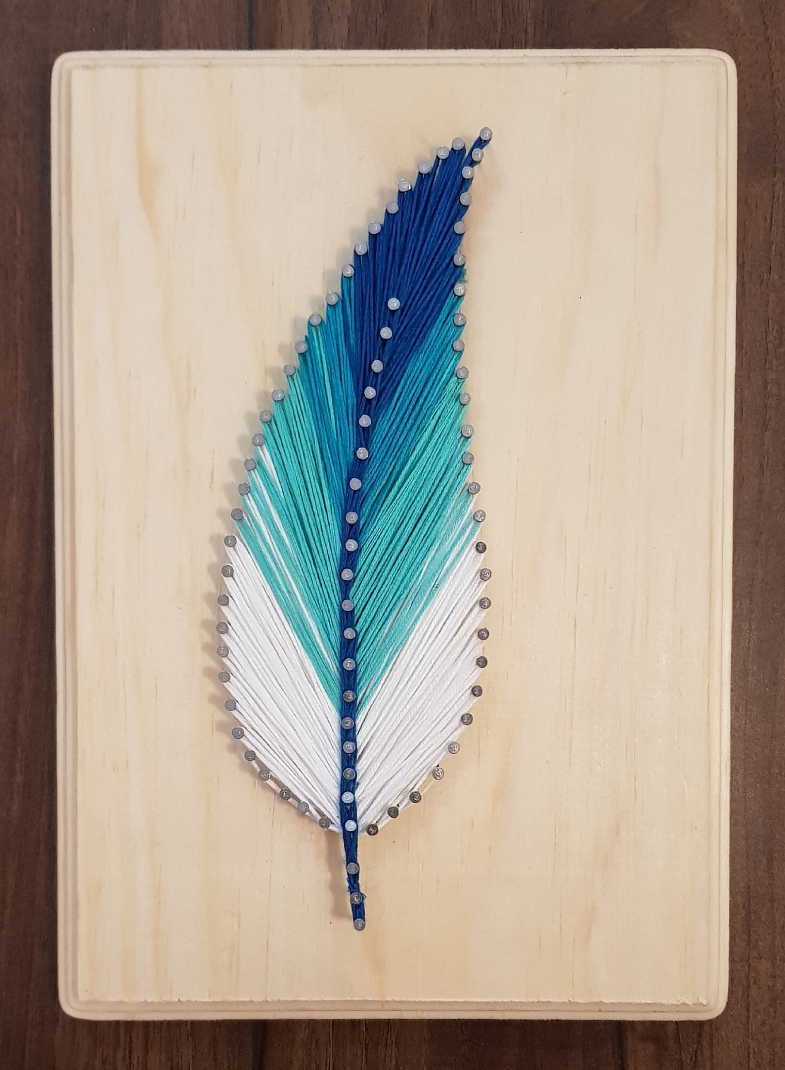 Wall Decor String Art Blue Leaf Etsy