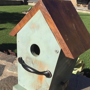 Rustic outdoor garden birdhouse, multi species, distressed winter gray