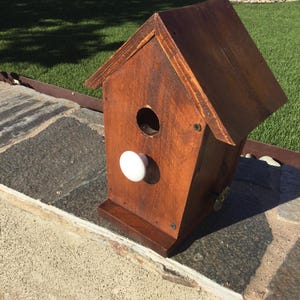 Rustic outdoor garden birdhouse, multi species, distressed Nutmeg stain