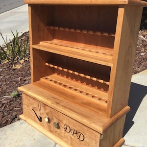 Beautiful handcrafted 24 count tobacco pipe display with storage cabinet,100% solid hardwood maple with custom engraving included,Great gift
