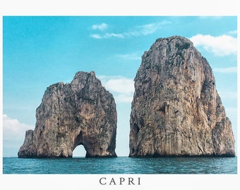 Capri, The Love Rocks. Italy. Iconic rock formations of Faraglioni with romance and history.