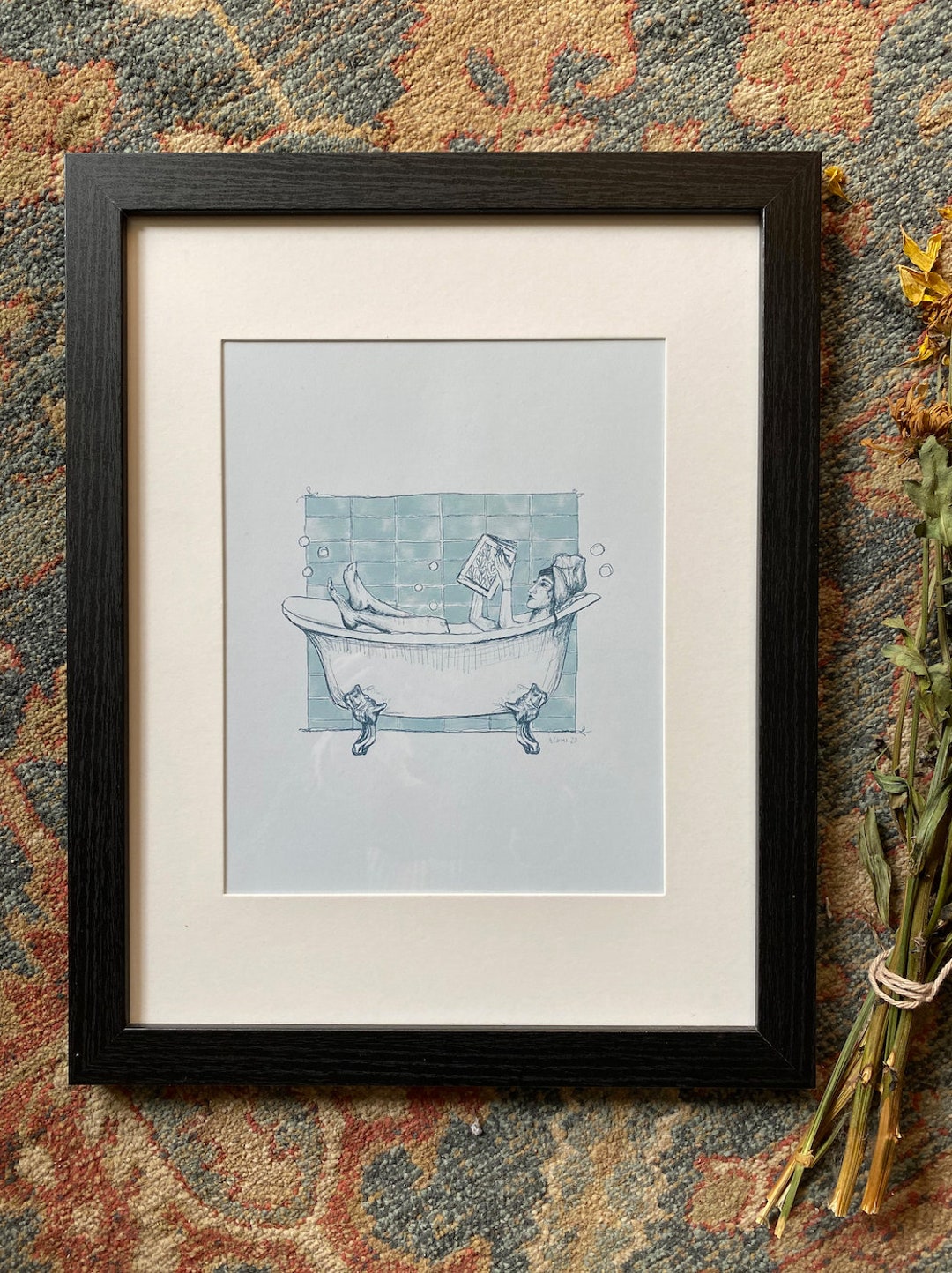 Woman in the Tub Pencil Drawing Art Print Bathroom Art Etsy