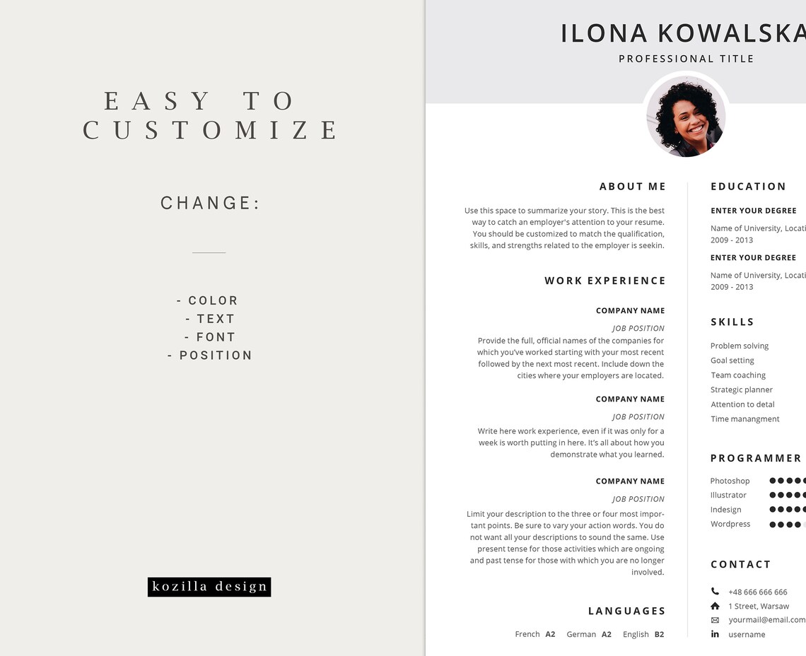 Professional Resume CV Modern Resume Resume Template - Etsy