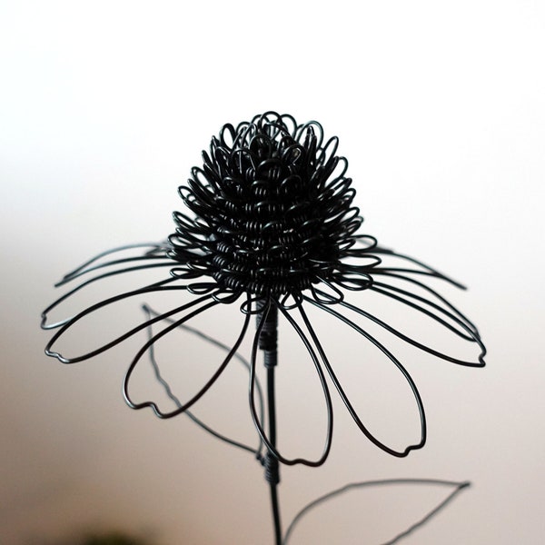 Großer Sonnenhut / Vase Dekor / Einzigartiges Wohndekor / Minimalistische Wire Art / Florale Linie Kunst / Einzigartige Geschenkidee