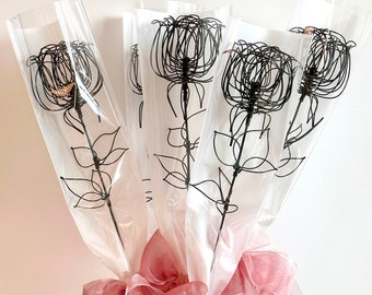 Single Rose Bouquet Gift For Valentine's Day / Handmade 3D Rose Wire Art / Gift-Ready Bouquet / Unique Gift for Anniversary & Birthday