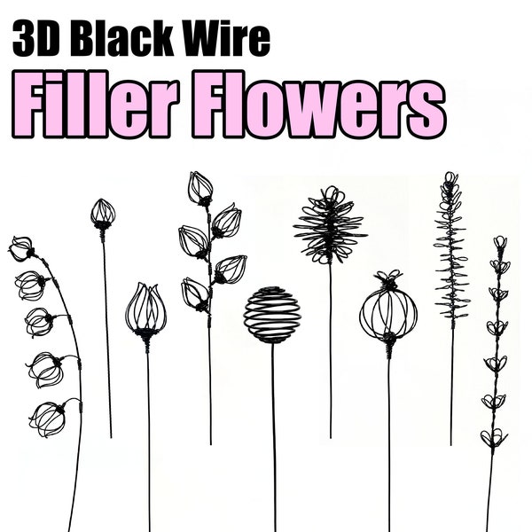 Flores de relleno de alambre 3D / Arte de alambre delicado y minimalista hecho a mano / Decoración del hogar / Decoraciones de jarrón / Regalo único / MinnieMadeNY