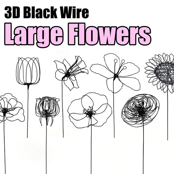 Flores grandes de alambre 3D / Arte de alambre delicado y minimalista hecho a mano / Decoración del hogar / Decoraciones de jarrón / Regalo único / MinnieMadeNY