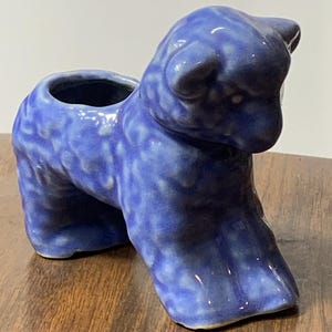 Vintage Periwinkle Blue Lamb Planter, Mid Century Ceramic Sheep Planter, Nursery Decor, Cameron Clay Style, 1950s Pottery