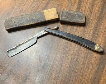 Vintage Wade & Butcher GEM Straight Razor with Original Wooden Box | Sheffield England Cut Throat Razor | Antique Barber Collectible