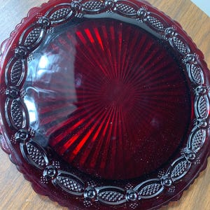 Avon Cape Cod Ruby Red Dinner Plate 10.75” | Vintage 1876 Collection Glass | Scalloped Pressed Glass Plate