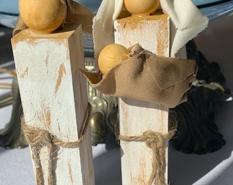 Rustic Wooden Nativity Set: Mary, Joseph, Baby Jesus,  Minimalist Nativity Farmhouse Christmas Decor Handmade Religious Decor