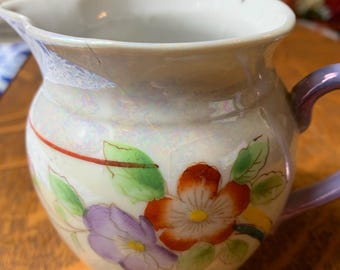 Vintage Creamer Made in Japan Floral Lusterware Pitcher Hand Painted Cottage Core Milk Jug